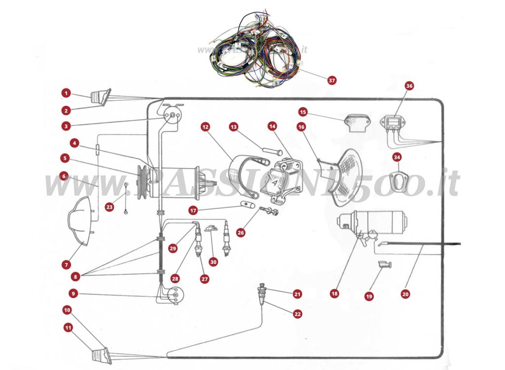 EXPLOSIONSZEICHNUNG 34M – Hinteren elektrische system FIAT 500D
