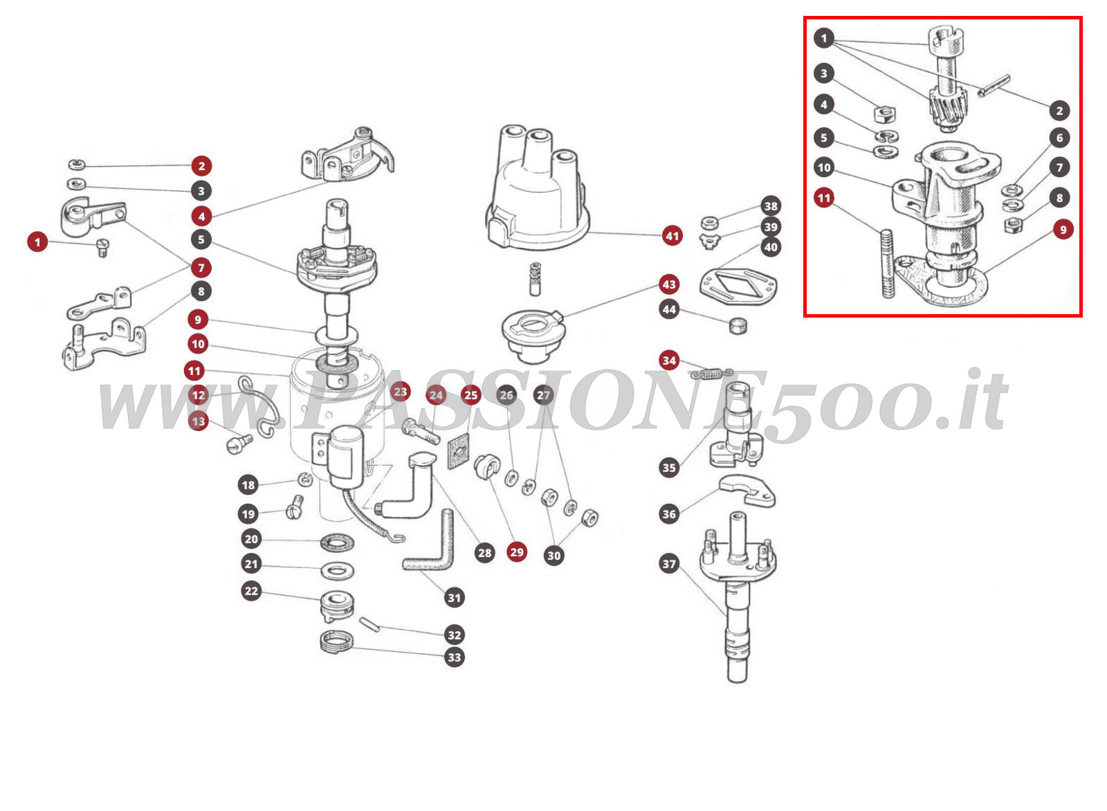 EXPLODED VIEW 35M – Distributor FIAT 500D