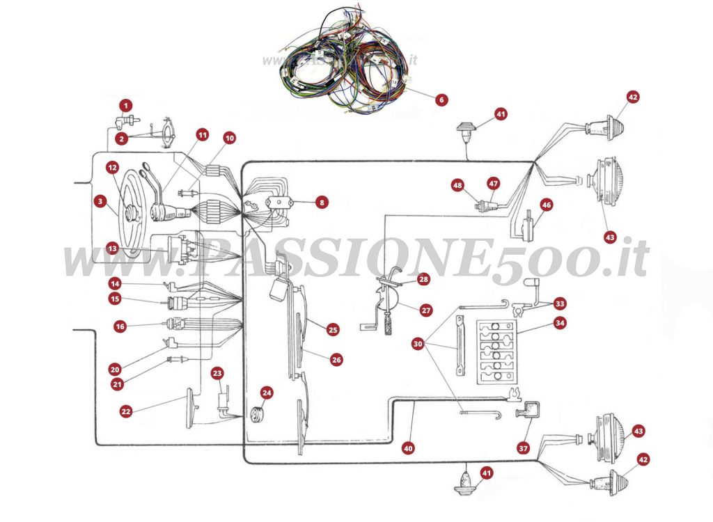 EXPLOSIONSZEICHNUNG 34/1M – Vordere elektrische system FIAT 500D