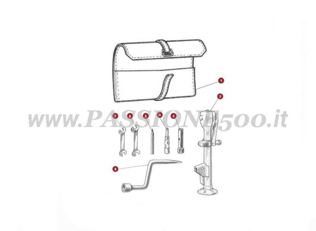 EXPLOSIONSZEICHNUNG 46M – Schlüssel und Werkzeuge FIAT 500D