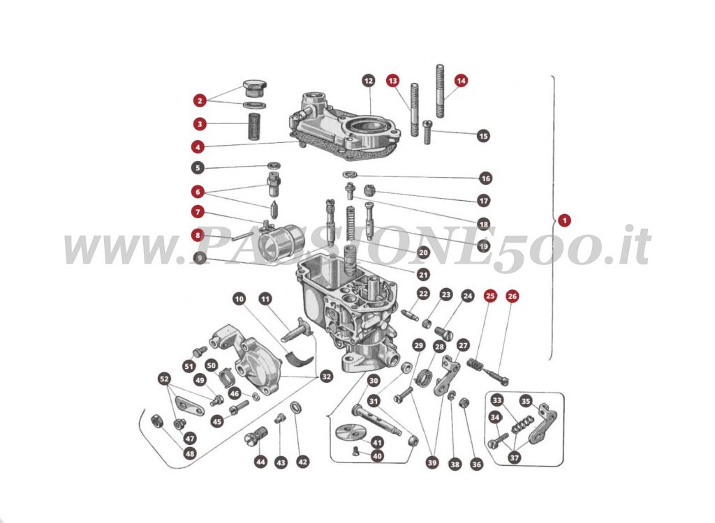 EXPLODED VIEW 45M – Carburettor FIAT 500N