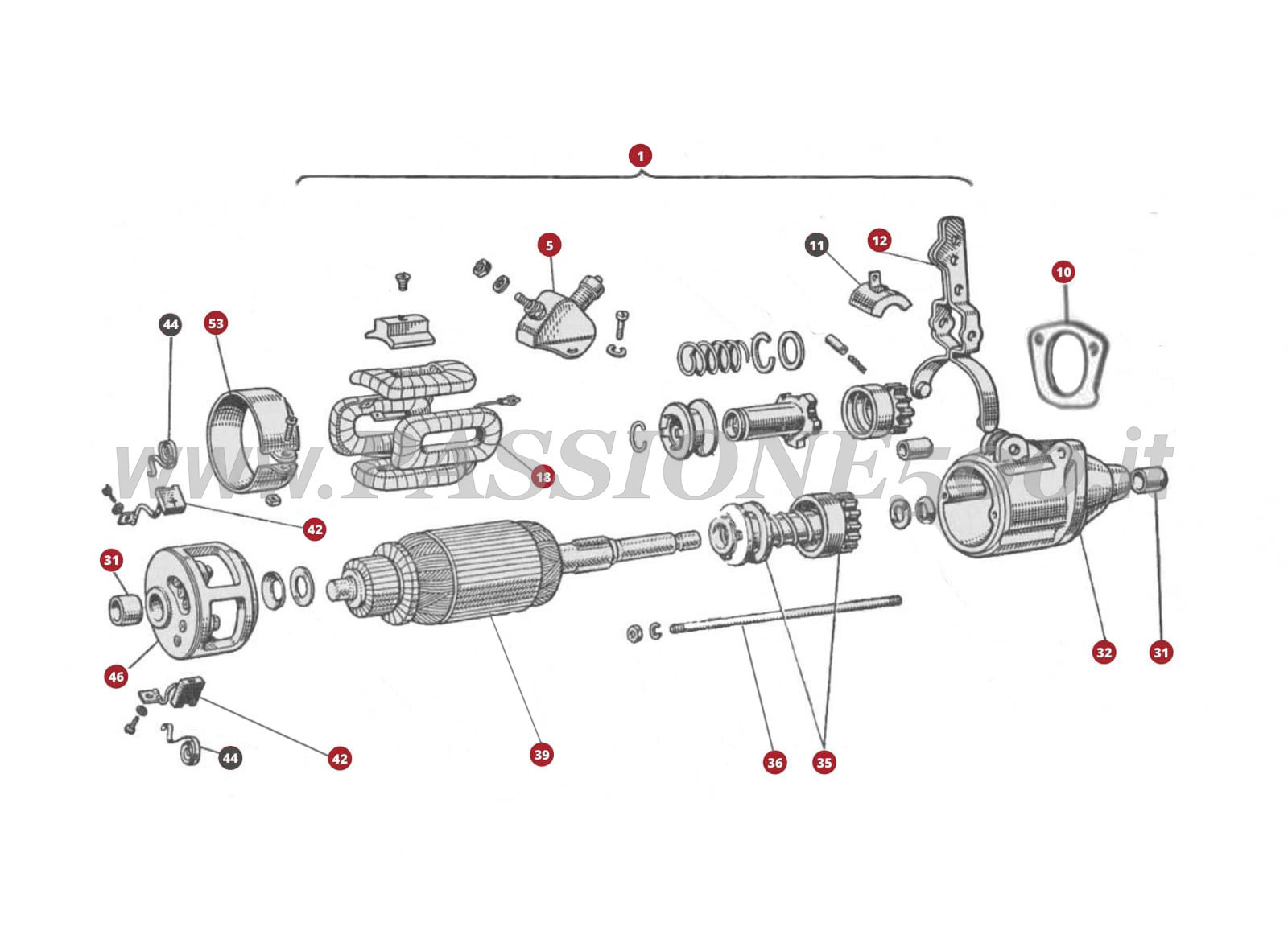EXPLODED VIEW 39M – Starter motor FIAT 500D