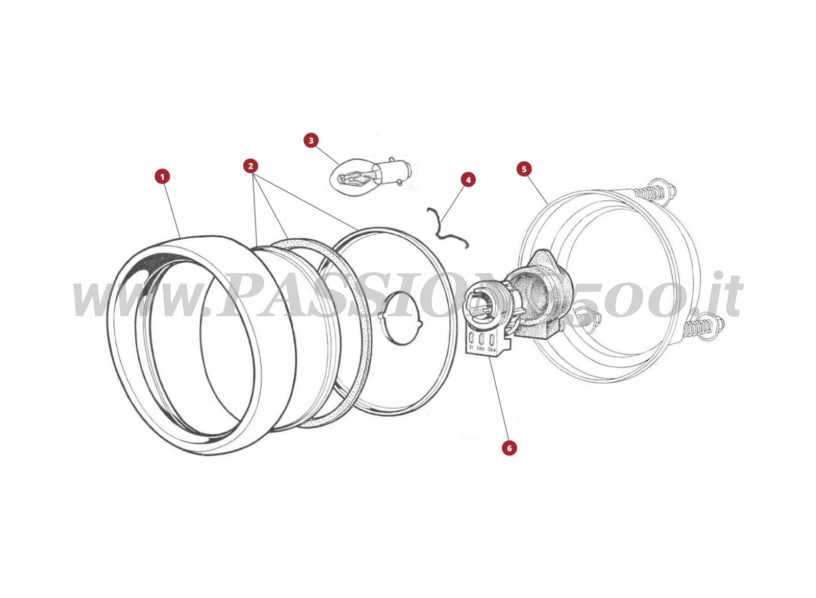 EXPLODED VIEW 40M – Front head lamp FIAT 500D