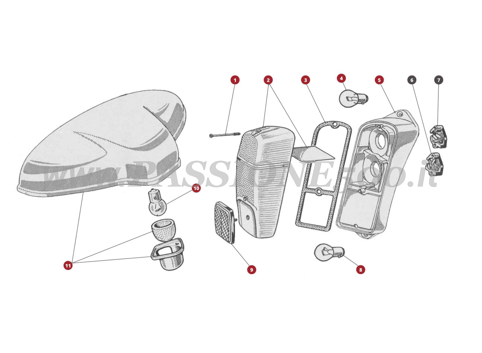 EXPLODED VIEW 42M – Rear lamps FIAT 500D