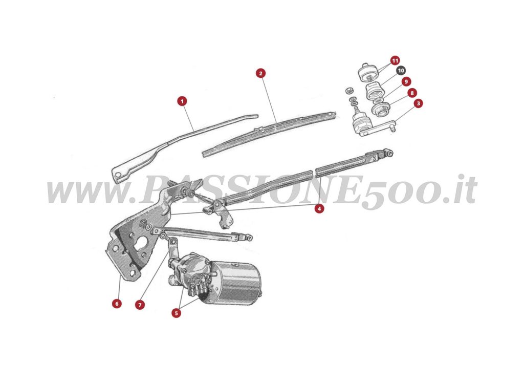 EXPLODED VIEW 44M – Wiper system FIAT 500 Giardiniera Base F