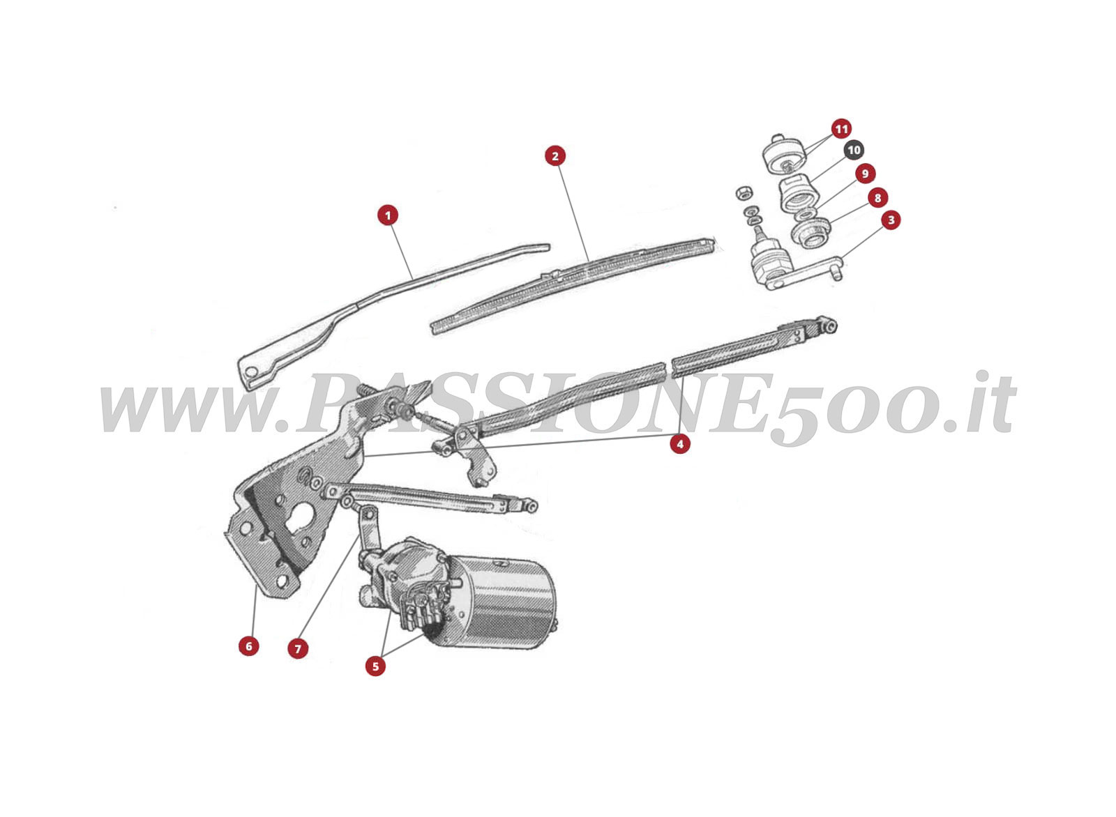 EXPLODED VIEW 44M – Wiper system FIAT 500D