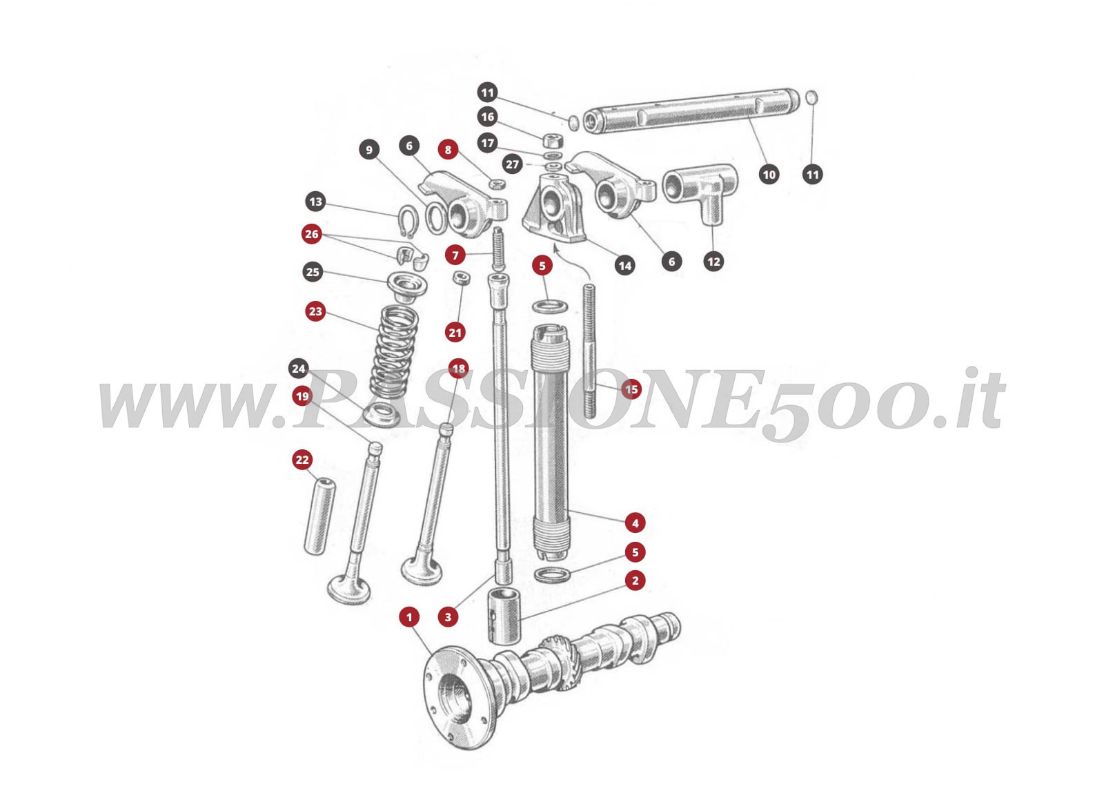 EXPLODED VIEW 6M – Valve gear FIAT 500D