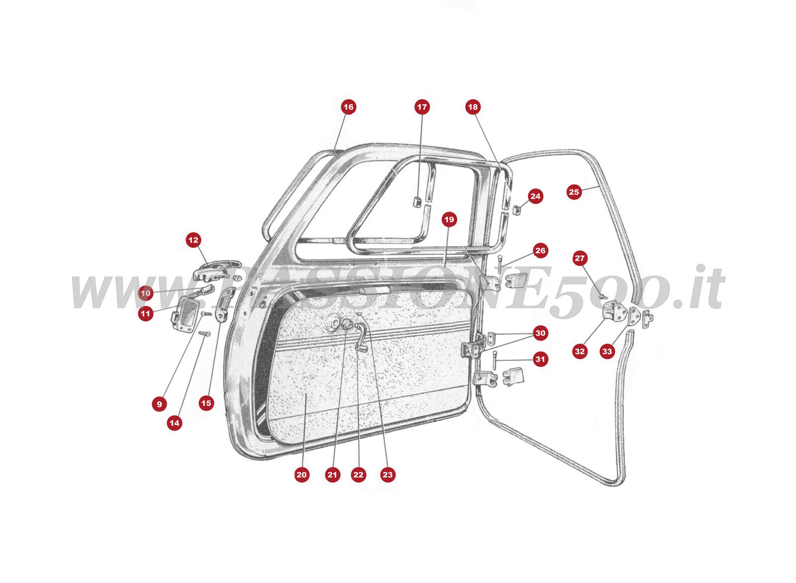 ESPLOSO 7C – Porta e particolari FIAT 500 Autobianchi Giardiniera Base F
