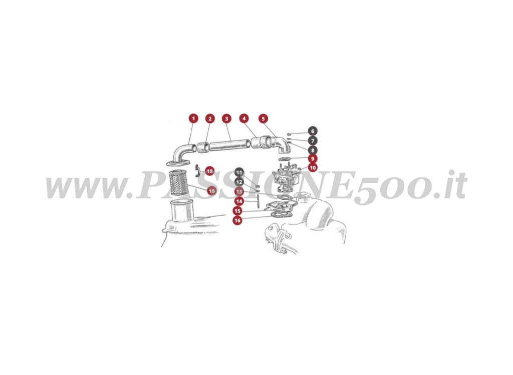 EXPLOSIONSZEICHNUNG 9M – Vergaser und luftfilter FIAT 500D