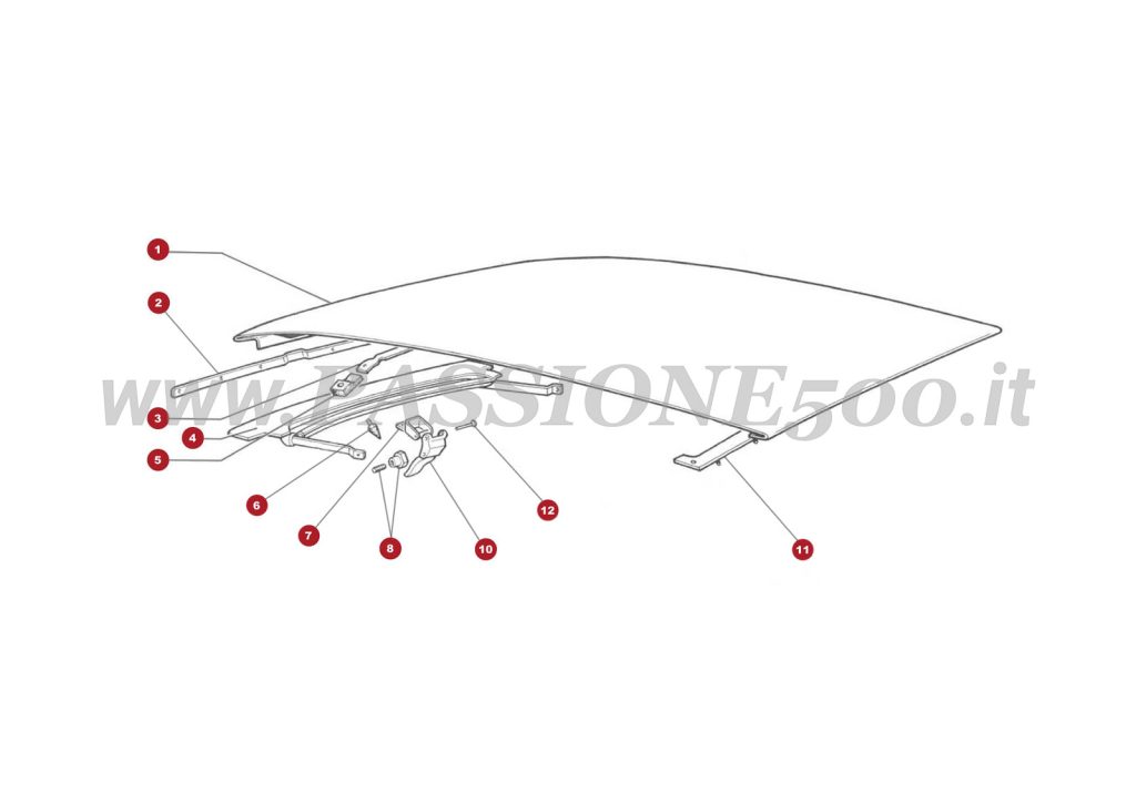 EXPLOSIONSZEICHNUNG 11C – Verdeck und sonstiges FIAT 500 Autobianchi Giardiniera Base F