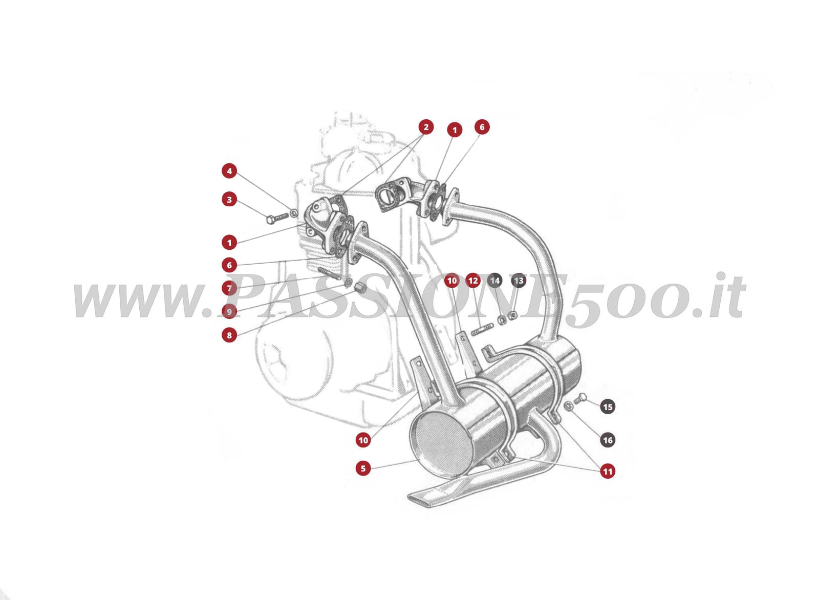 EXPLOSIONSZEICHNUNG 11M – Auspuff FIAT 500D