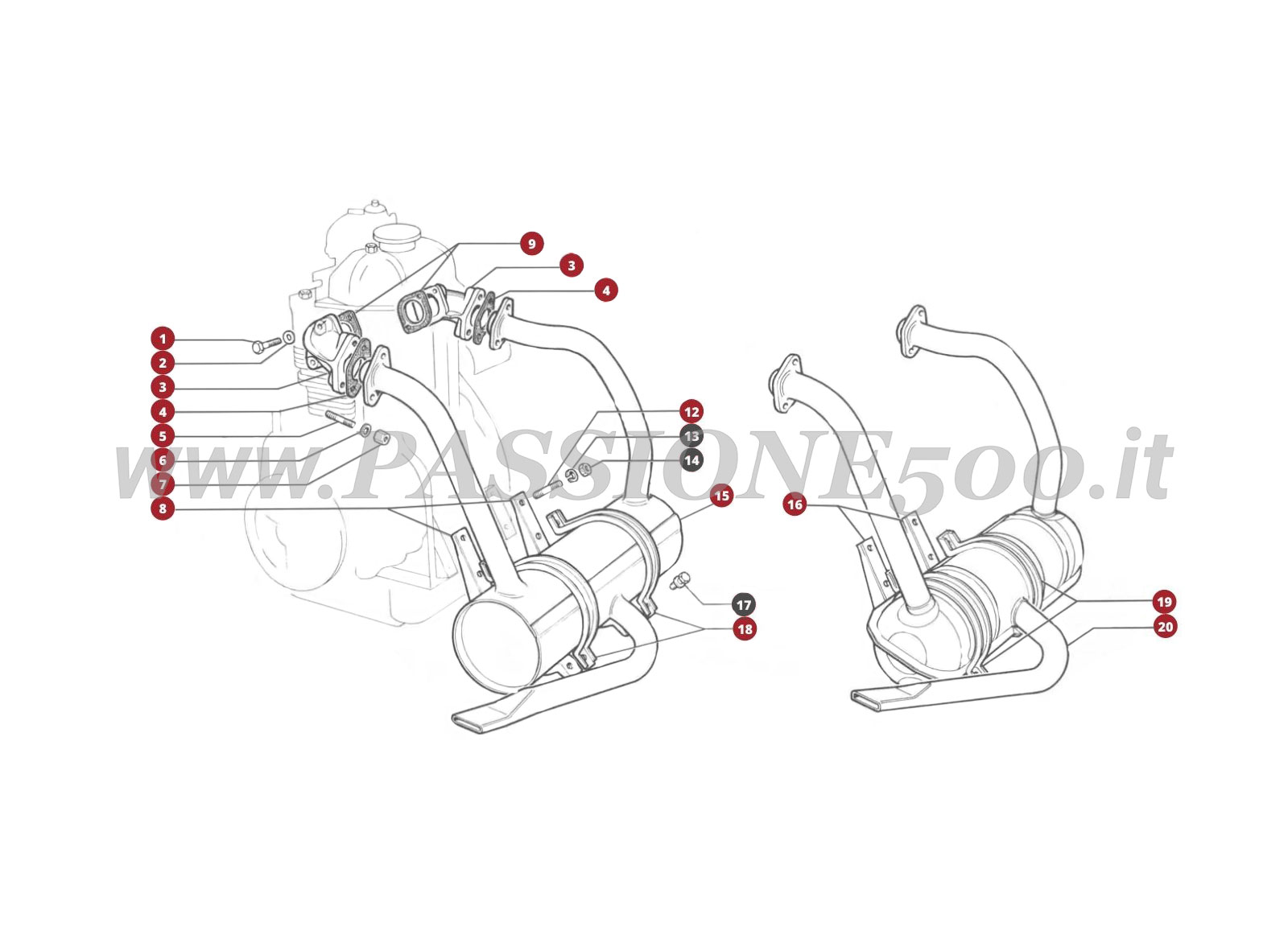 EXPLOSIONSZEICHNUNG 11M – Auspuff FIAT 500F
