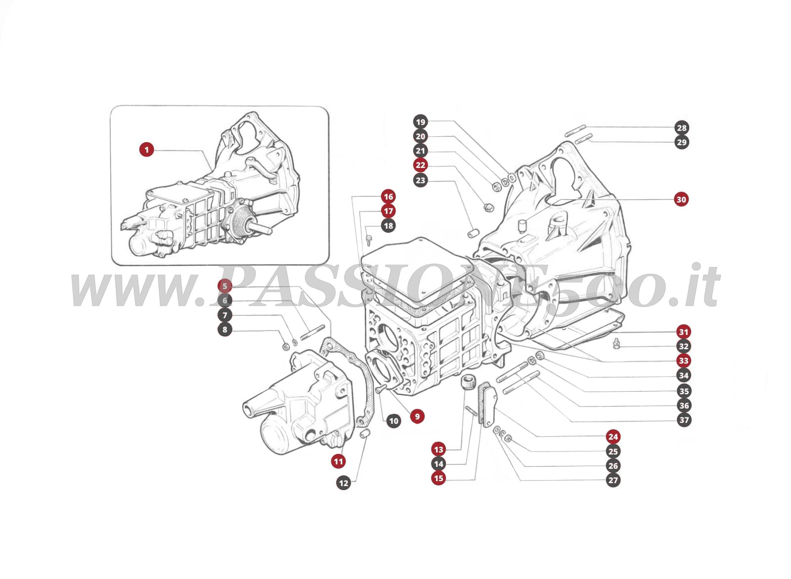 VUE EN ÈCLATÈ 17M – Carter boite de vitesses et differentiel FIAT 500L