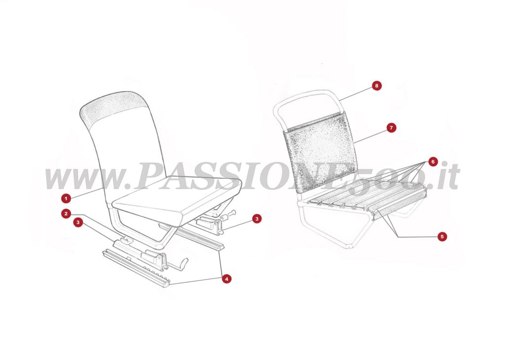 EXPLOSIONSZEICHNUNG 17C – Sitzbezüge vorder und sitz zubehör FIAT 500 Autobianchi Giardiniera Base F