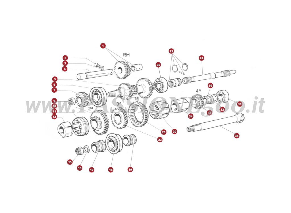 ESPLOSO 18M – Ingranaggi e componenti cambio FIAT 500L