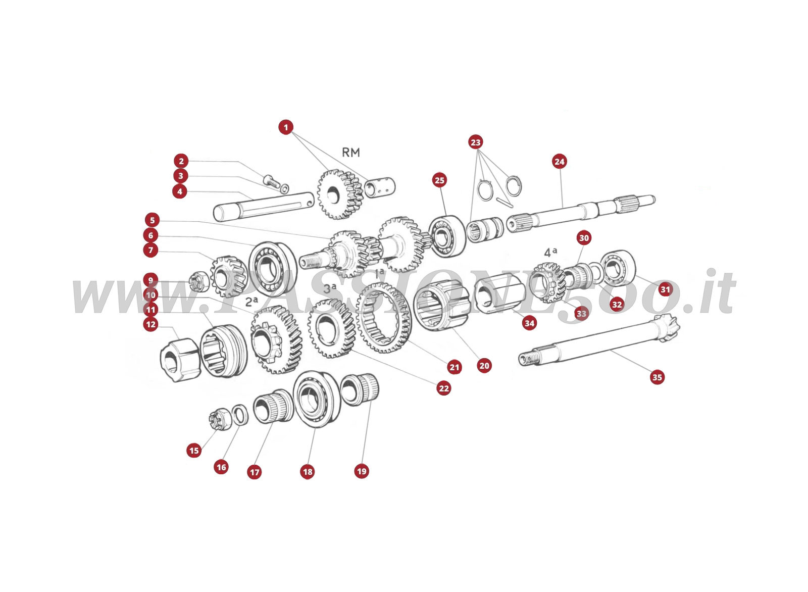 ESPLOSO 18M – Ingranaggi e componenti cambio FIAT 500L