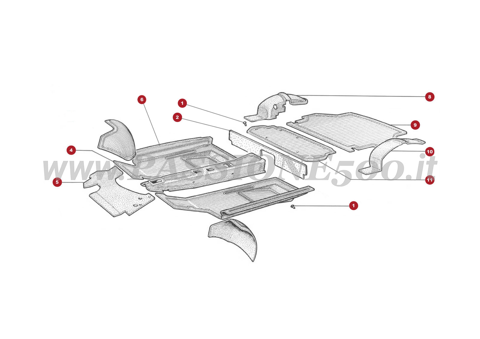ESPLOSO 19C – Rivestimenti abitacolo FIAT 500 Autobianchi Giardiniera Base F