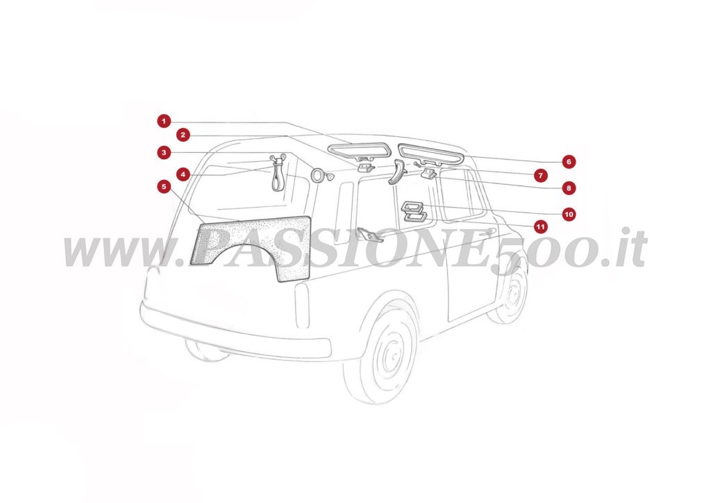 EXPLOSIONSZEICHNUNG 20C – Innere teile FIAT Autobianchi 500 Giardiniera Base F