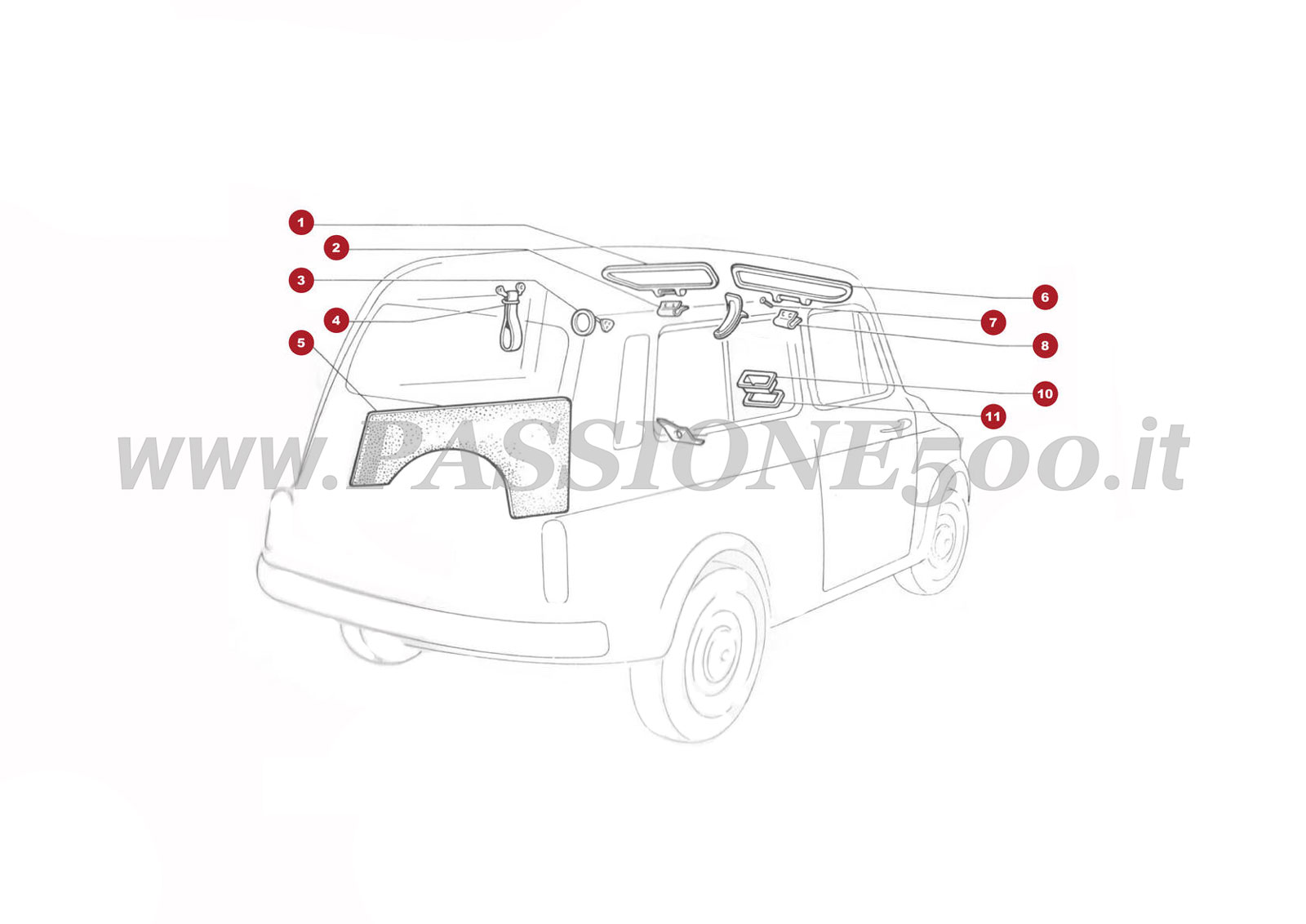 ESPLOSO 20C – Particolari interni FIAT Autobianchi 500 Giardiniera Base F