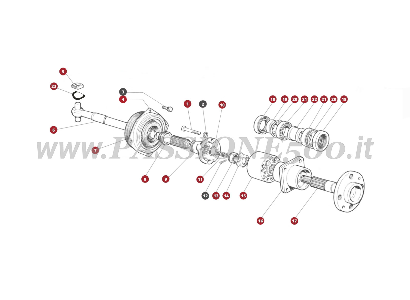 VUE EN ÈCLATÈ 22M – Arbres de transmission FIAT 500F