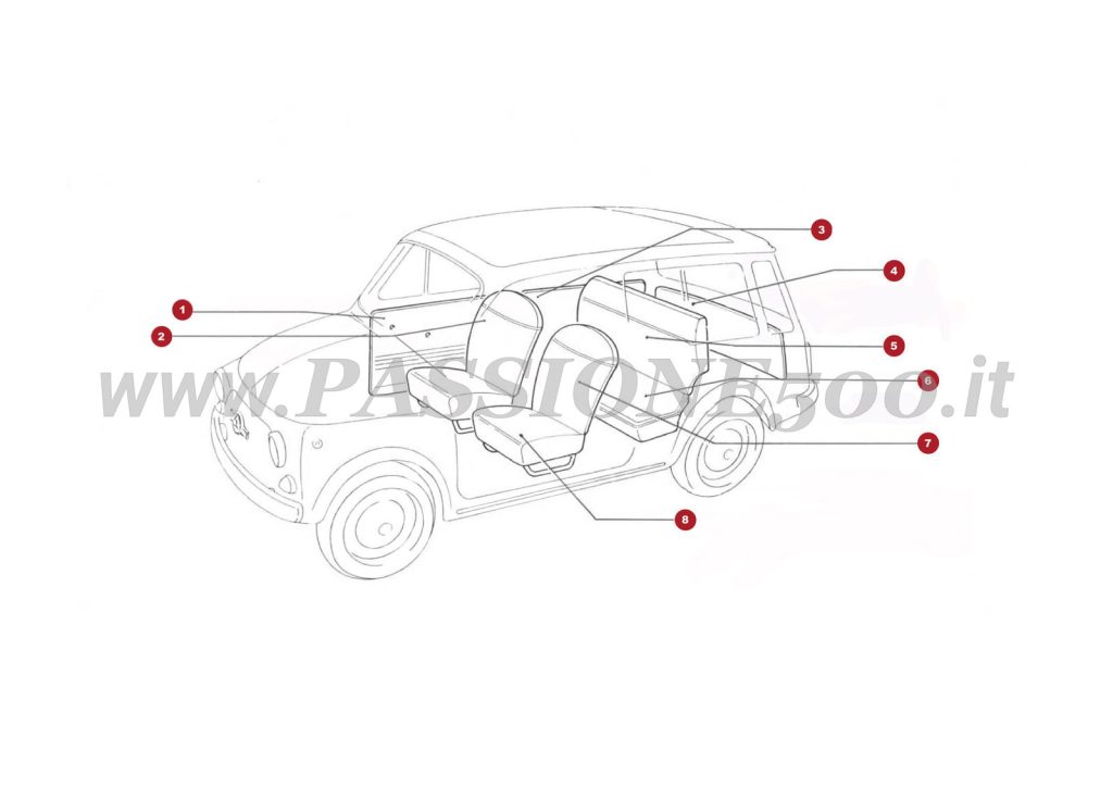EXPLOSIONSZEICHNUNG 22C – Türinnenverkleidungen und Sitzbezüge Autobianchi FIAT 500 Giardiniera Base F