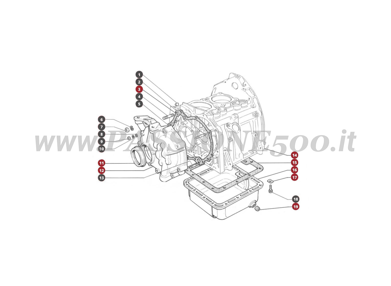 EXPLOSIONSZEICHNUNG 2M – Motorölwanne und Steuergehäusedeckel FIAT 500F