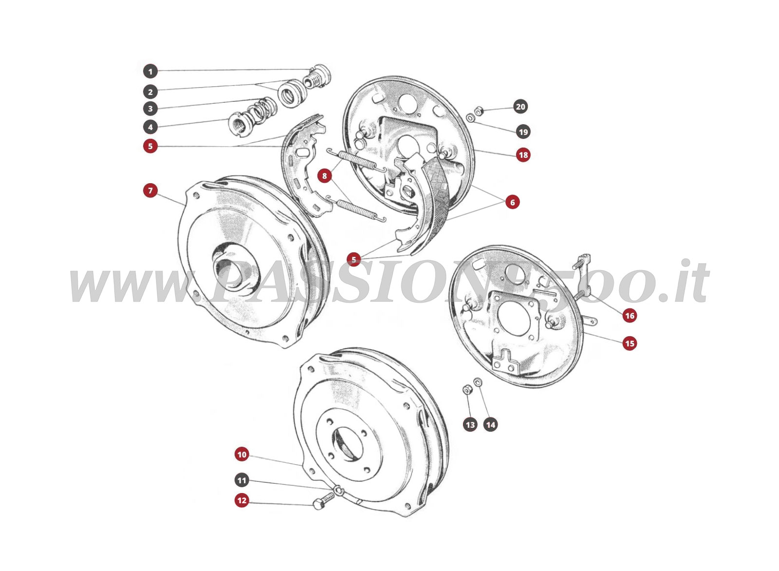EXPLODED VIEW 24M – Front and Rear brake system FIAT 500N