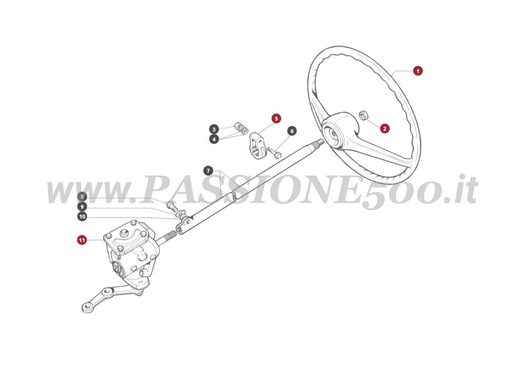EXPLODED VIEW 27M – Steering gear system FIAT 500 Giardiniera Base F
