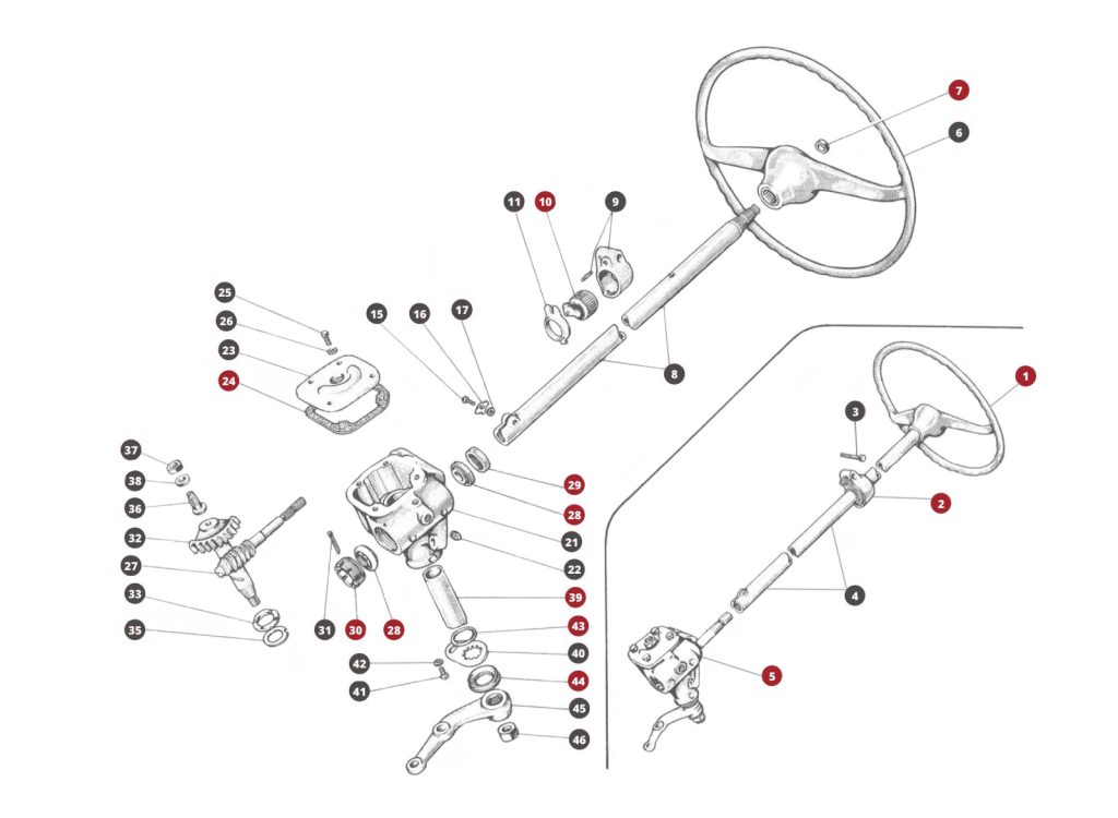 EXPLODED VIEW 27M – Steering gear system FIAT 500N