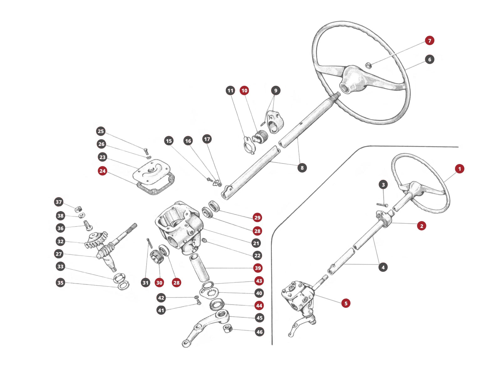 EXPLODED VIEW 27M – Steering gear system FIAT 500N