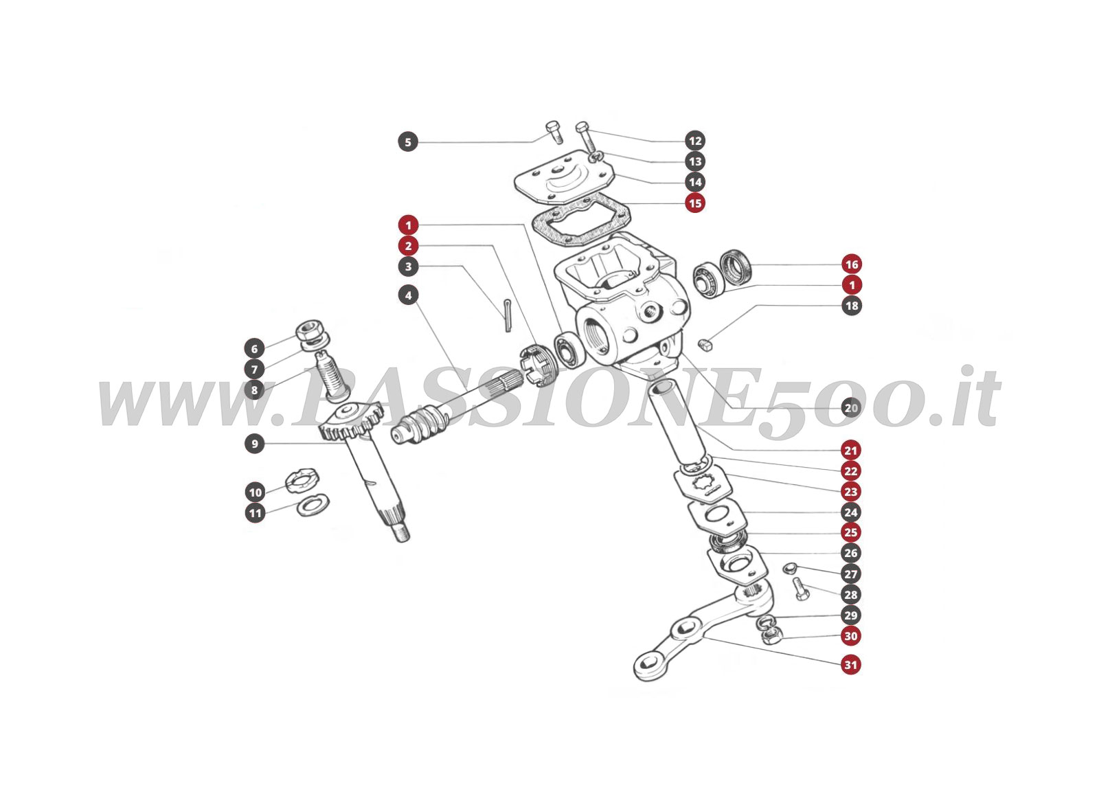 VUE EN ÈCLATÈ 27/1M – Boîtier de direction FIAT 500L