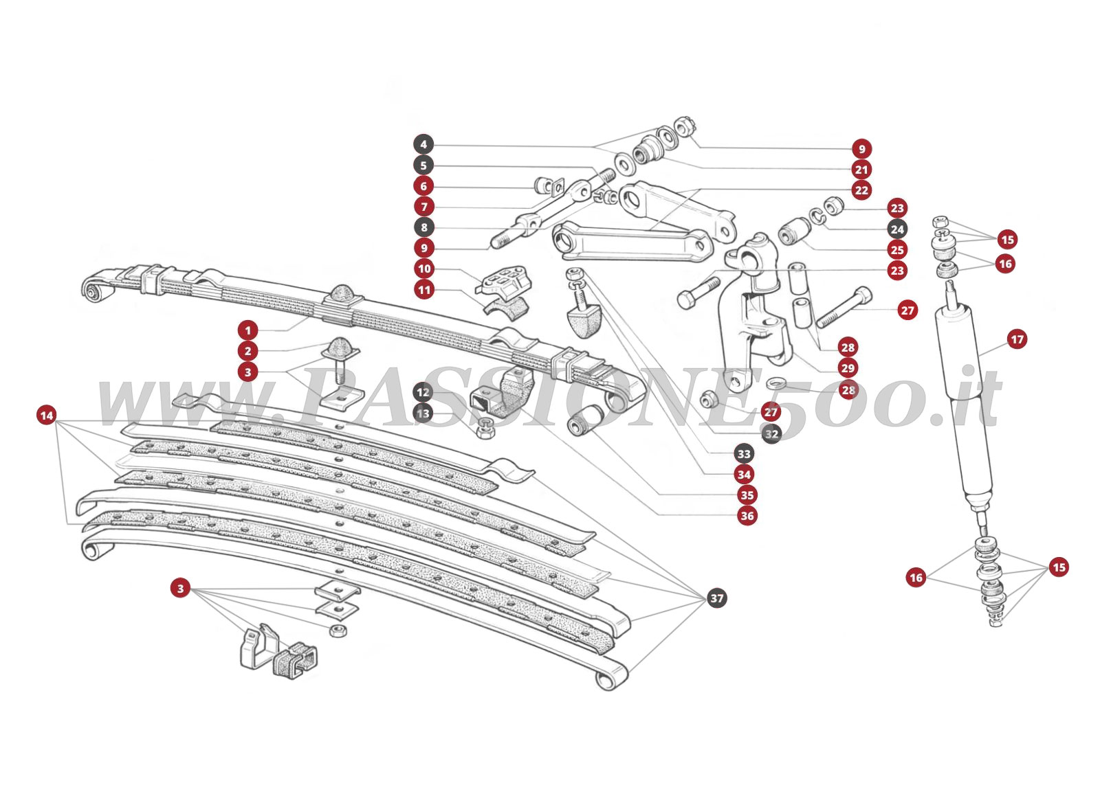 VUE EN ÈCLATÈ 29M – Suspension avant FIAT 500R