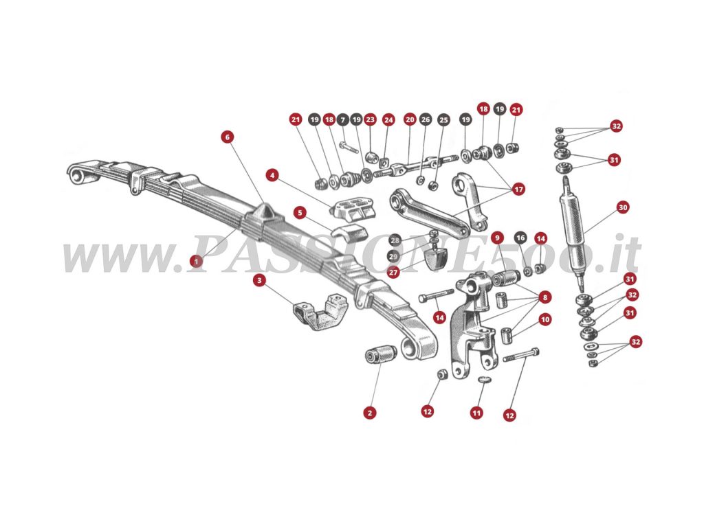 EXPLODED VIEW 29M – Front suspension FIAT 500N