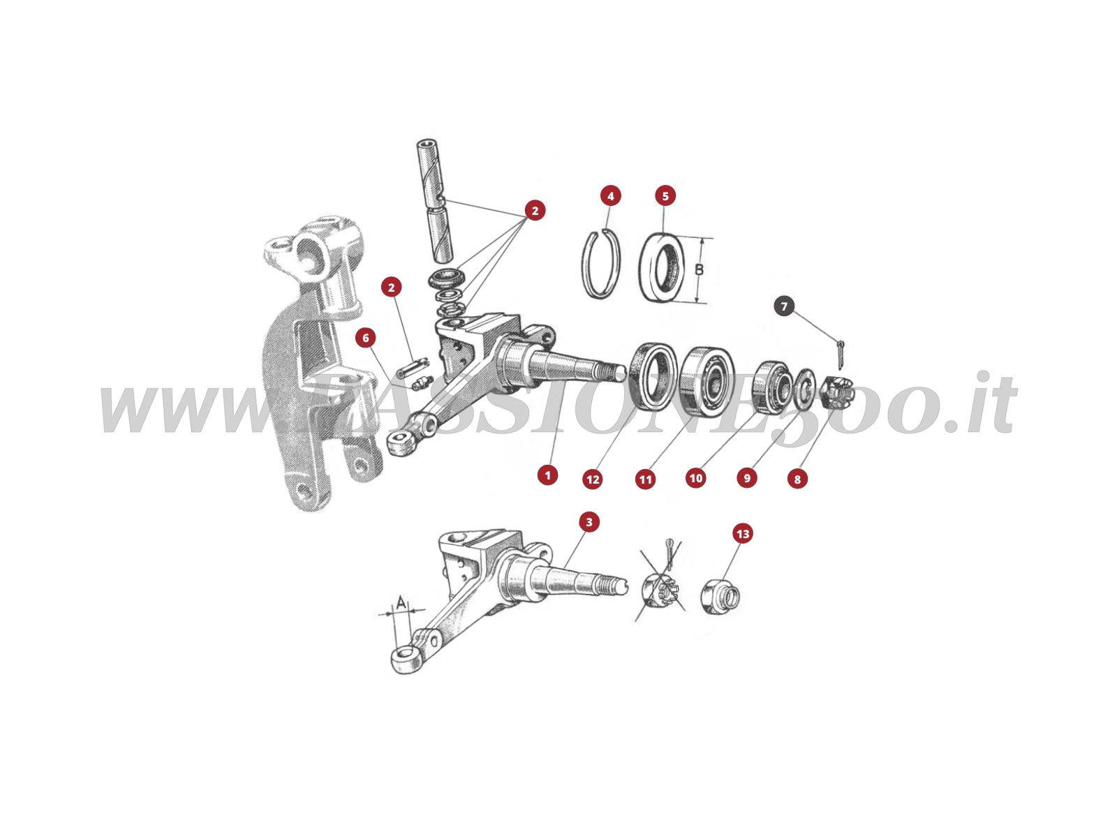 EXPLODED VIEW 31M – Steering knuckle FIAT 500D