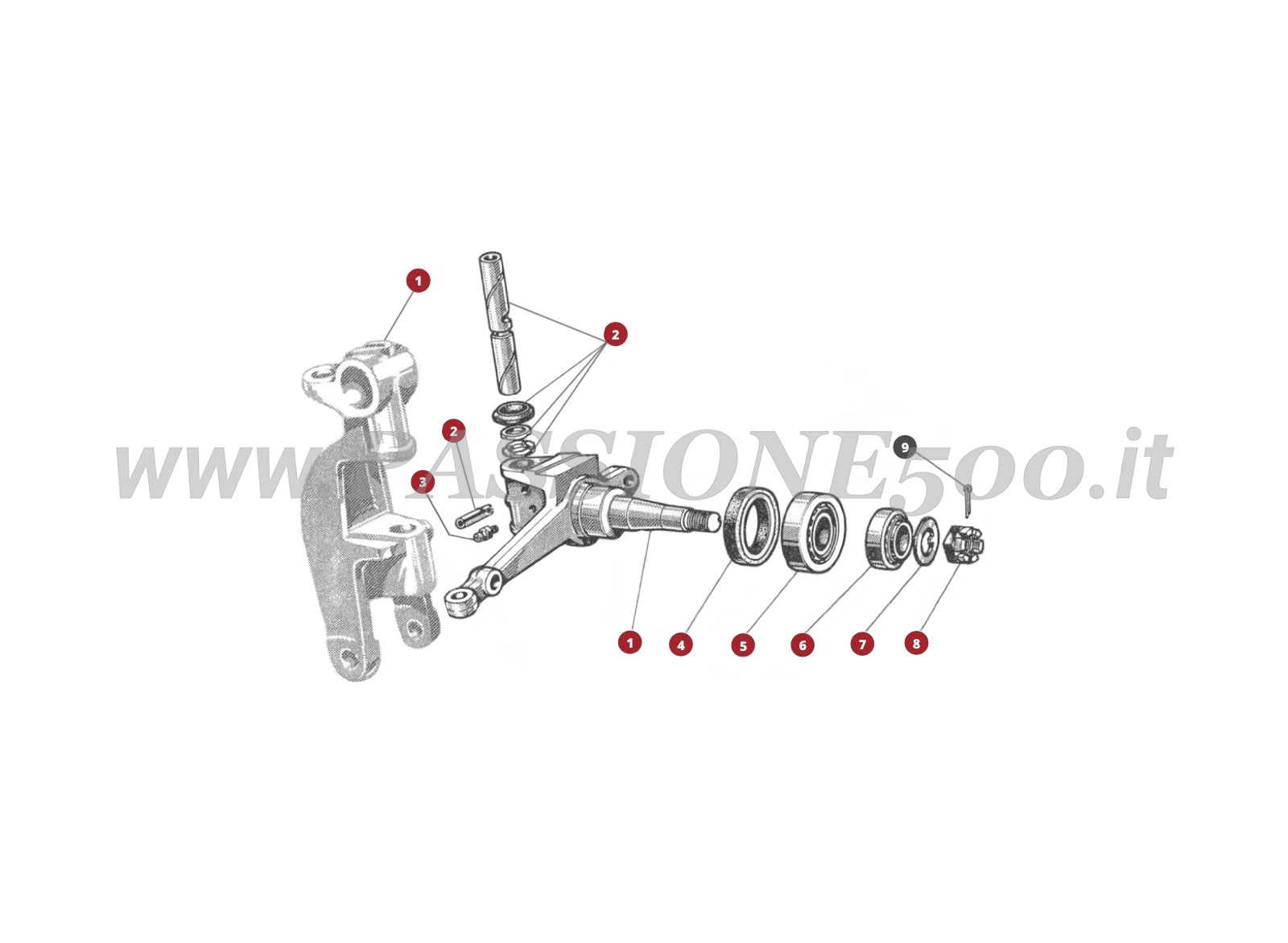 EXPLODED VIEW 31M – Steering knuckle FIAT 500N