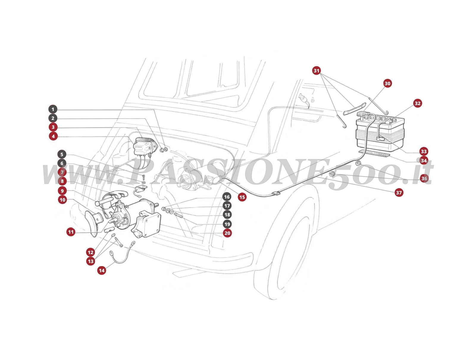VUE EN ÈCLATÈ 34M – Génératrice de courant FIAT 500F
