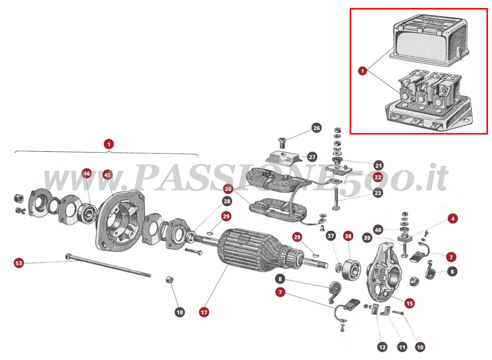 VUE EN ÈCLATÈ 38M – Dynamo et Régulateur FIAT 500F