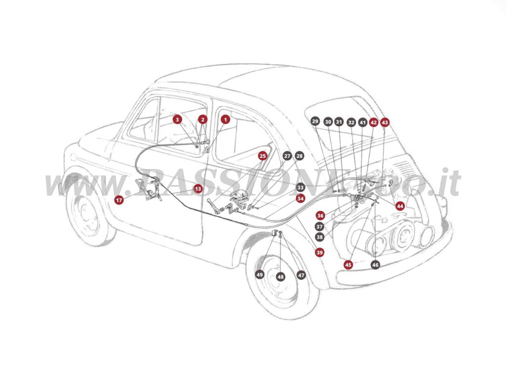 EXPLODED VIEW 10M – Throttle and carburettor control FIAT 500N