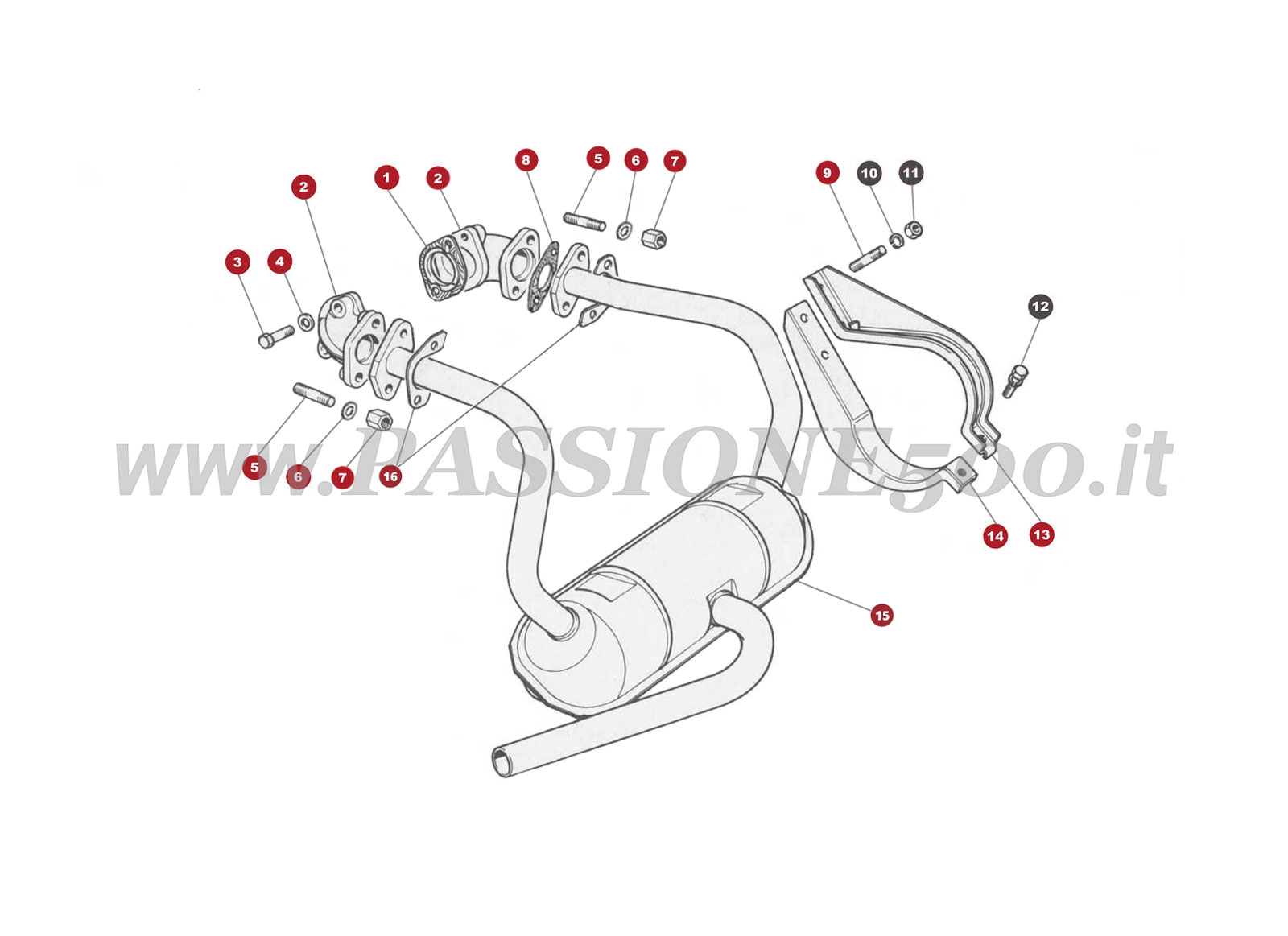 ESPLOSO 11M – Impianto di scarico FIAT 500R