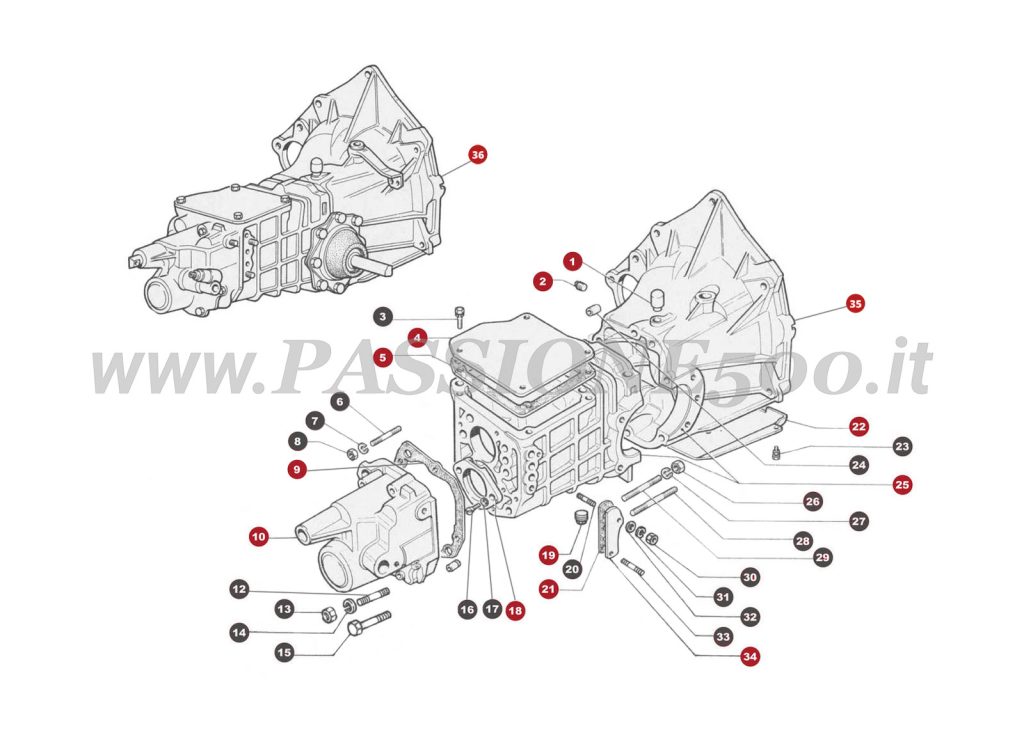 ESPLOSO 17M โ Scatola cambio e differenziale FIAT 500R