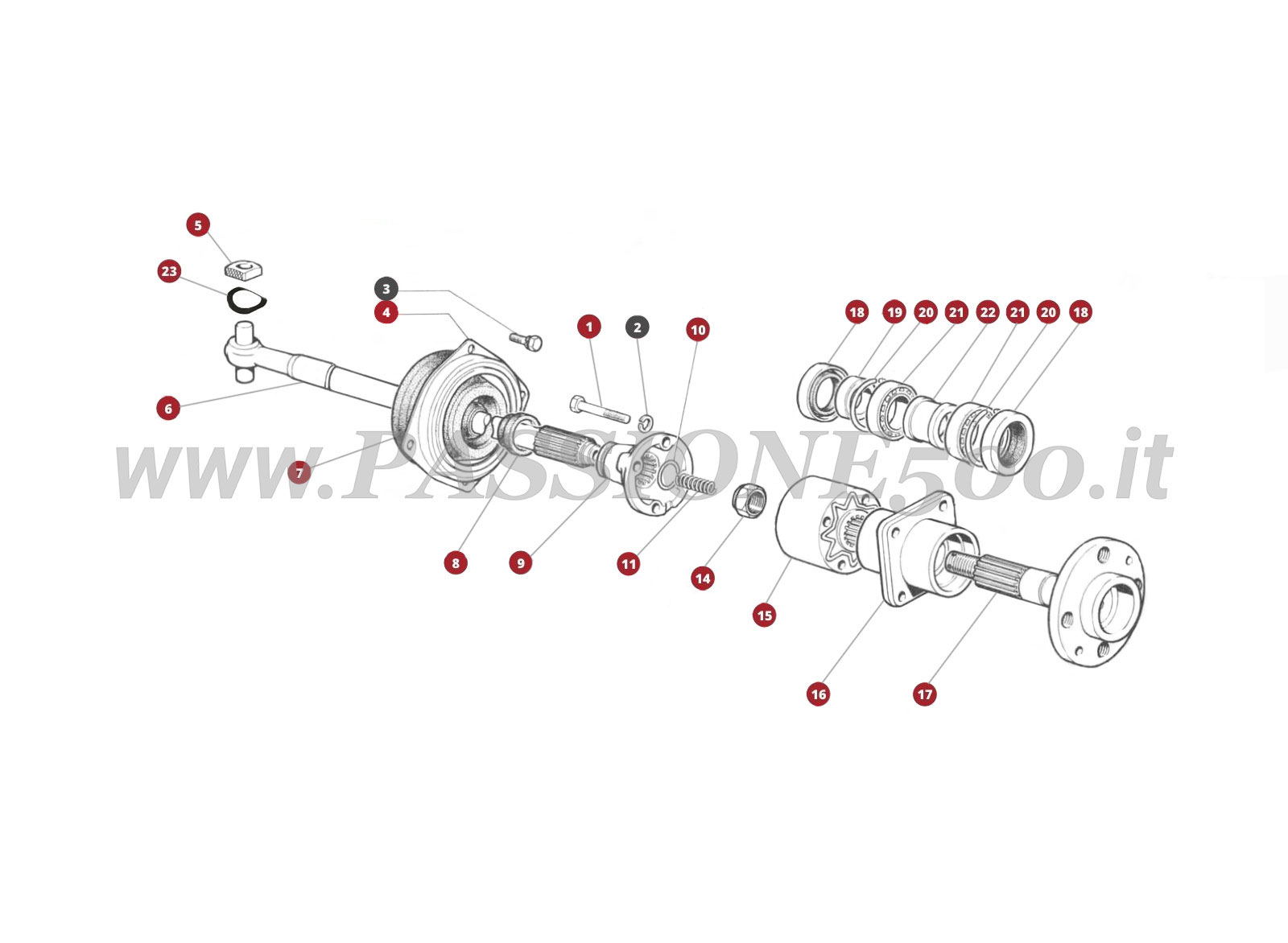 VUE EN ÈCLATÈ 22M – Arbres de transmission FIAT 500R