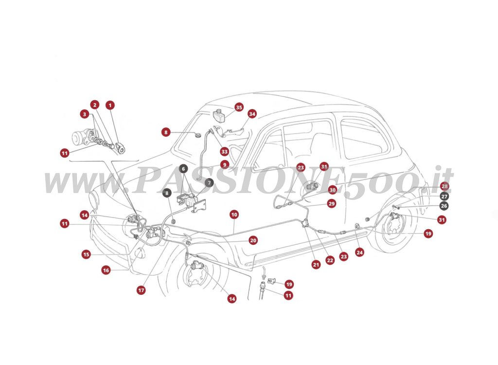ESPLOSO 23M โ Comando e Distribuzione idraulica impianto frenante FIAT 500L