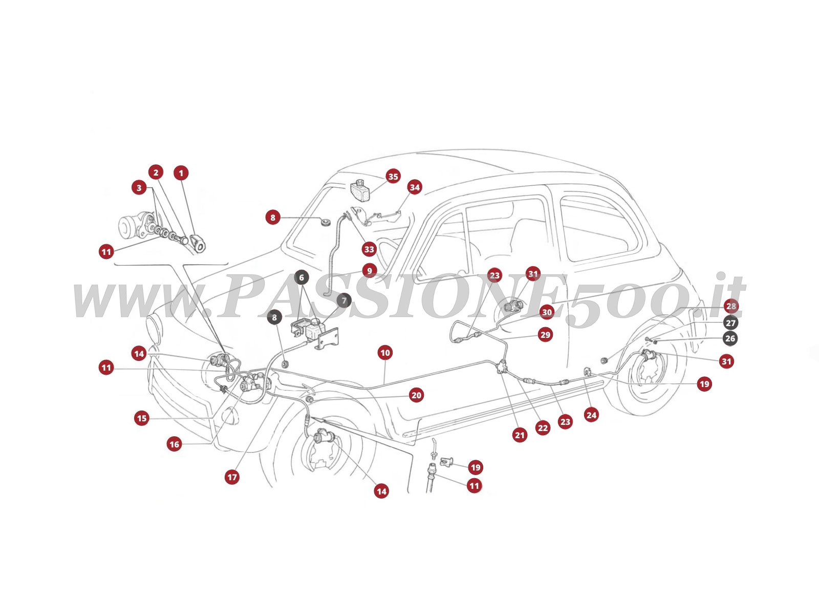 VUE EN ÈCLATÈ 23M – Commande et hydraulique de freins FIAT 500L