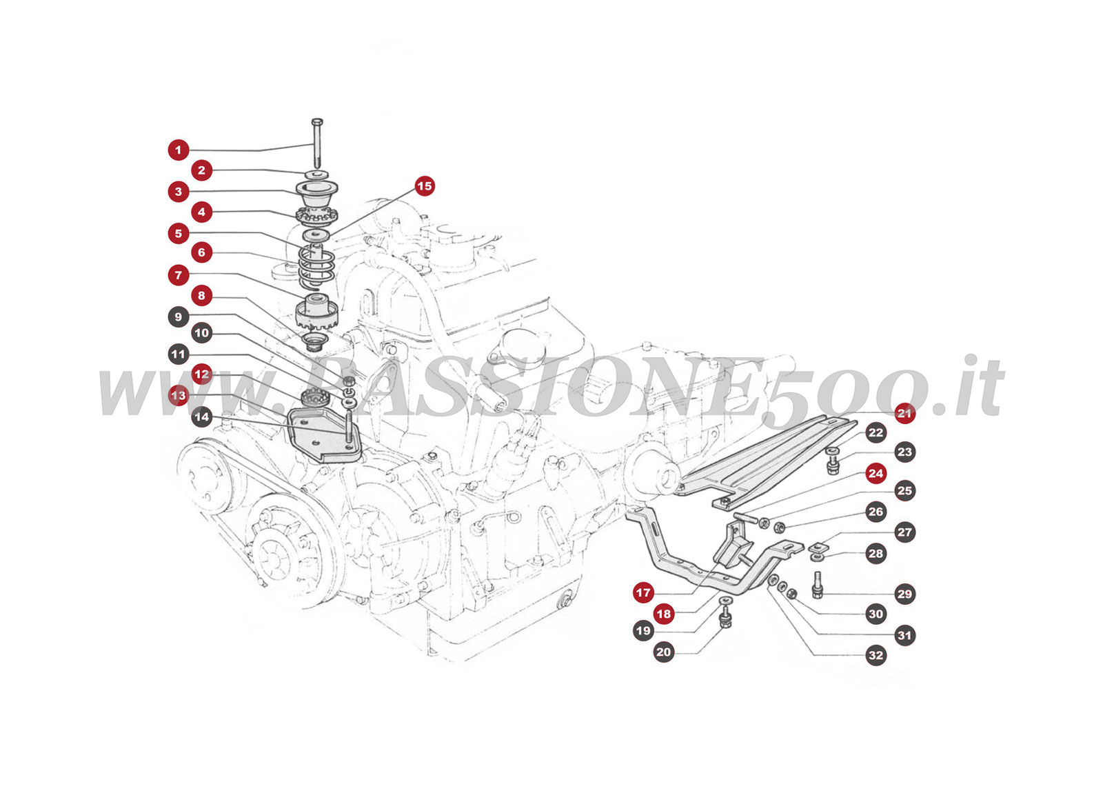 ESPLOSO 26M – Sospensione motore e cambio FIAT 500R