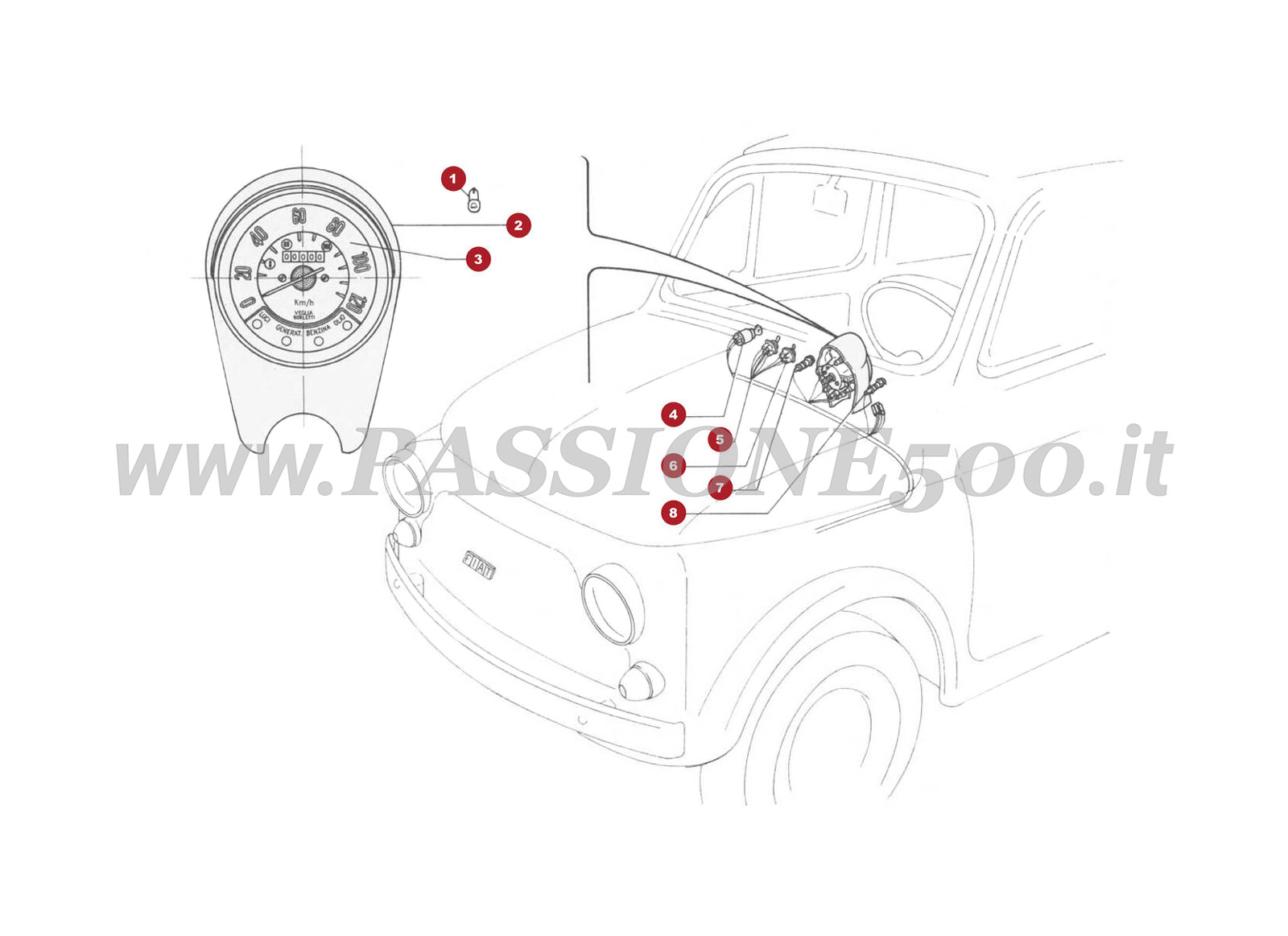 VUE EN ÈCLATÈ 34/3M – Témoins de fonctionnement FIAT 500R