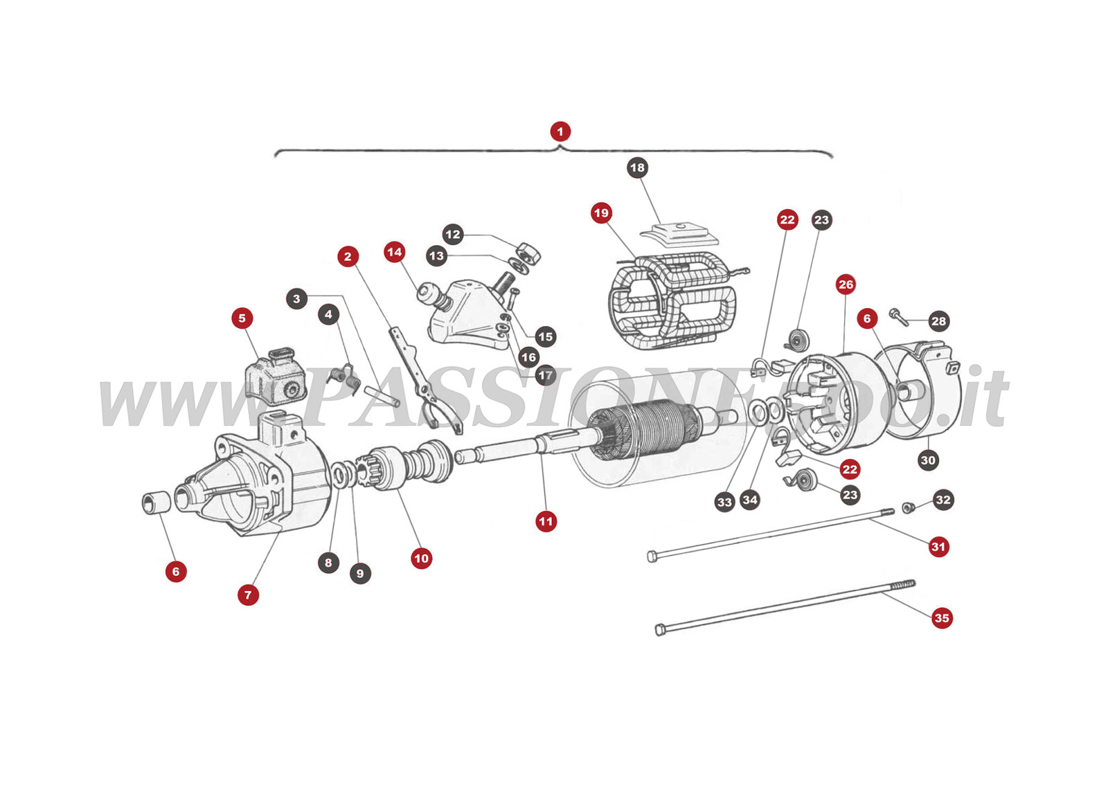 VUE EN ÈCLATÈ 39M – Démarreur FIAT 500R