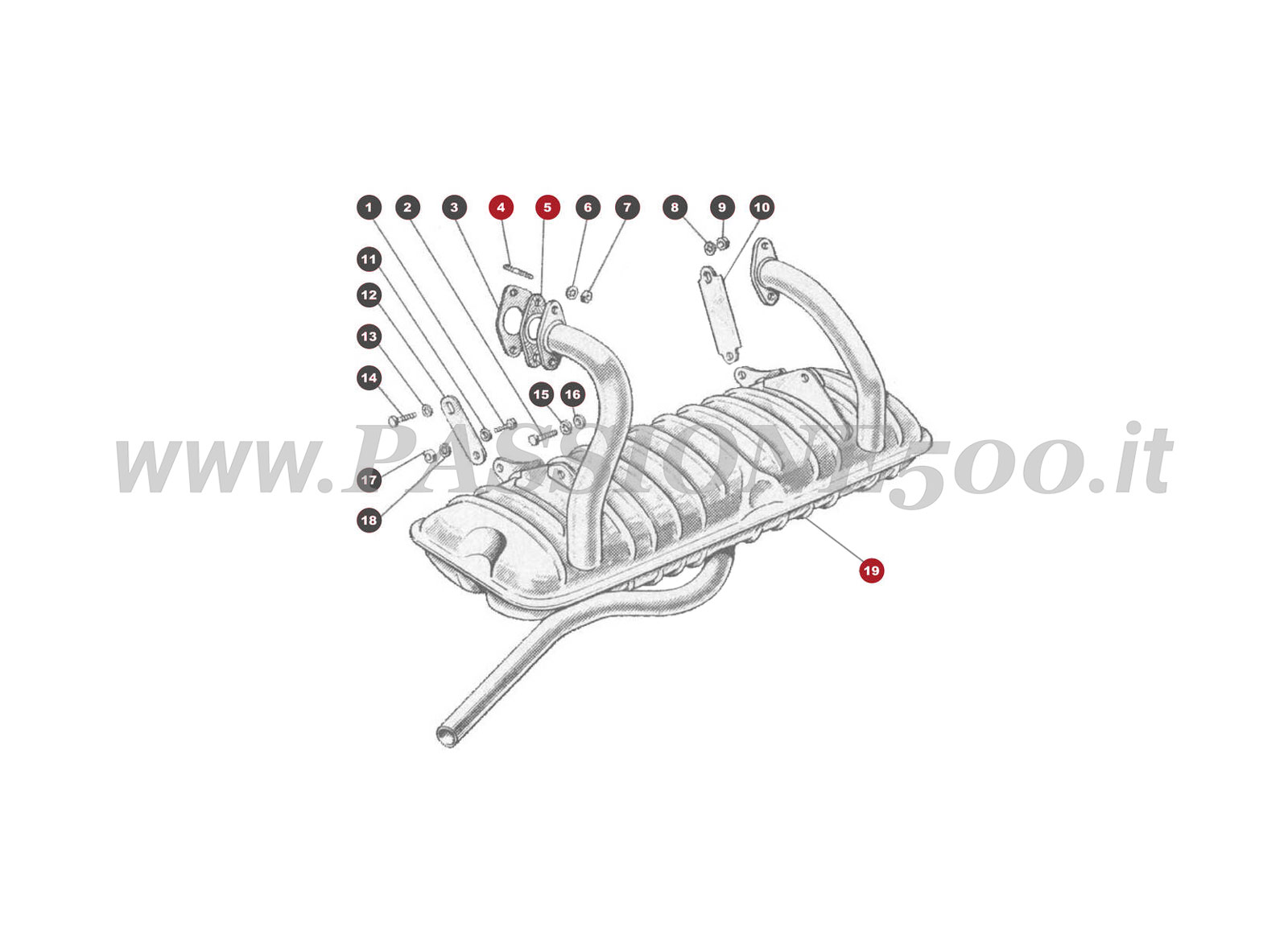 EXPLOSIONSZEICHNUNG 11M – Auspuff FIAT 500 Giardiniera Base F