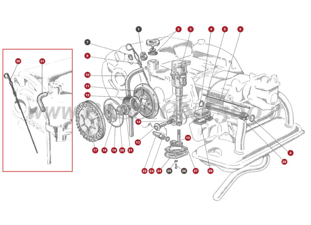 EXPLODED VIEW 12M – Oil system FIAT 500 Giardiniera Base D