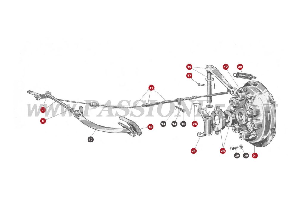 EXPLODED VIEW 15M – Clutch release control FIAT 500 Giardiniera Base D