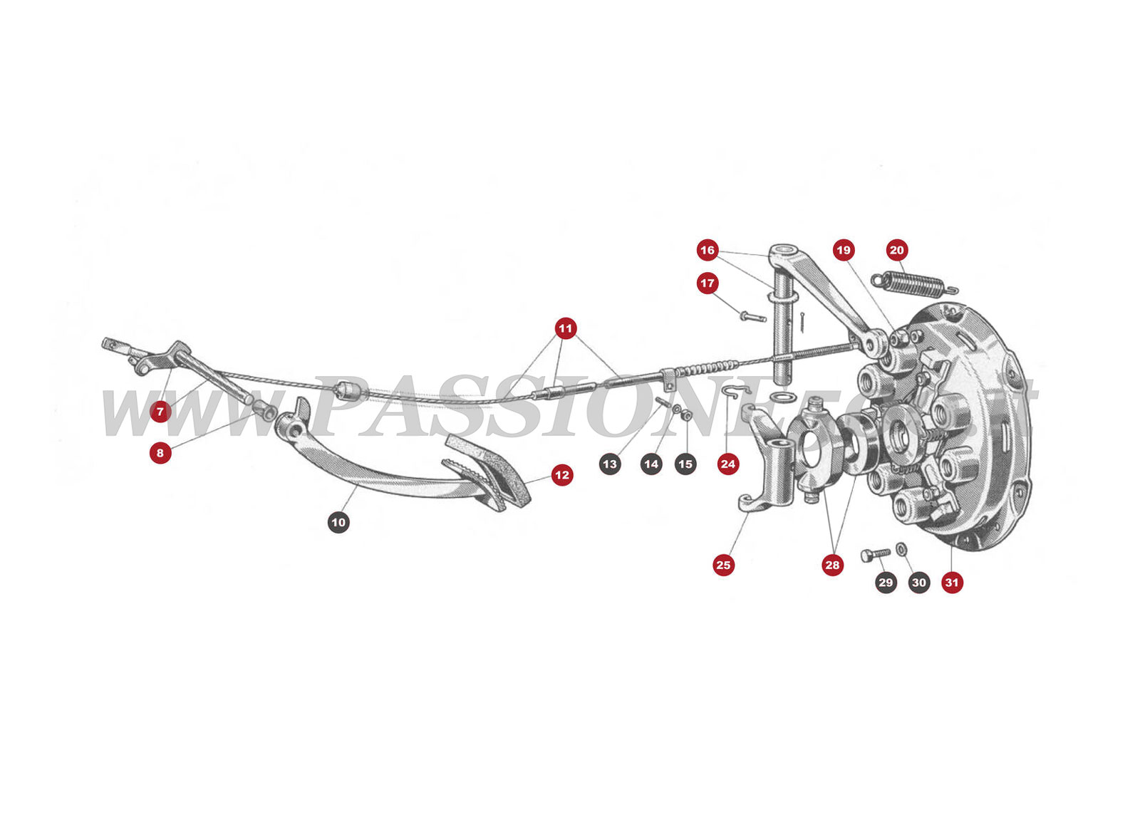 ESPLOSO 15M – Comando disinnesto frizione FIAT 500 Giardiniera Base D